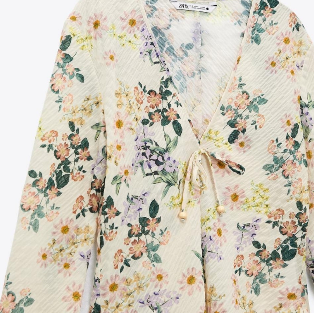 ZARA Sheer Floral Blouse Women's Top  Size S - Picture 3 of 5